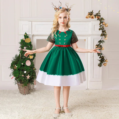 Girls Printed Santa Claus Christmas Party Dress