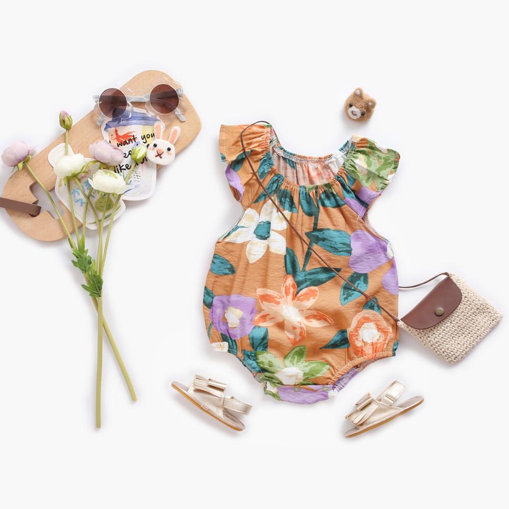 Floral Print Sleeveless Summer Bodysuits for Baby Girls childrensterritory