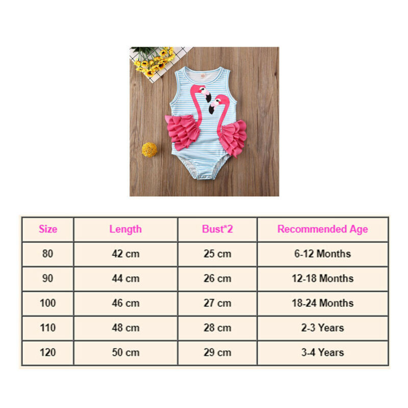 Toddler Girl Ruffle Flamingo Print Sleeveless Swimsuit childrensterritory