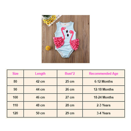Toddler Girl Ruffle Flamingo Print Sleeveless Swimsuit childrensterritory