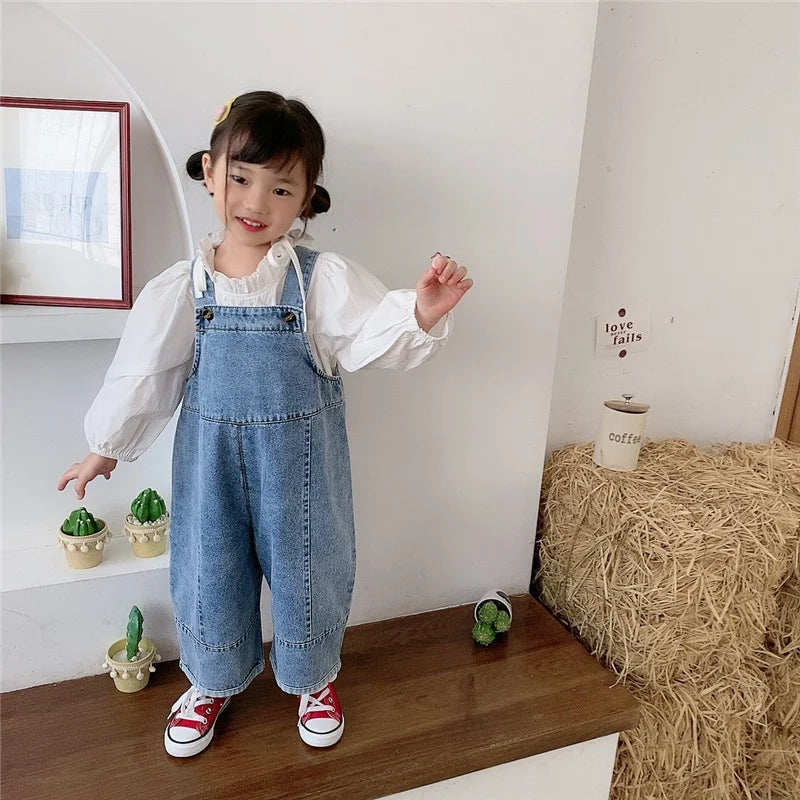 Korean Style Kids Oversized Wide Leg Denim Overalls Casual Pants childrensterritory