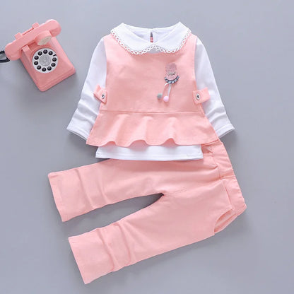 Baby Girl Long Sleeves T-shirt Vest Top And Pant Casual Suit childrensterritory