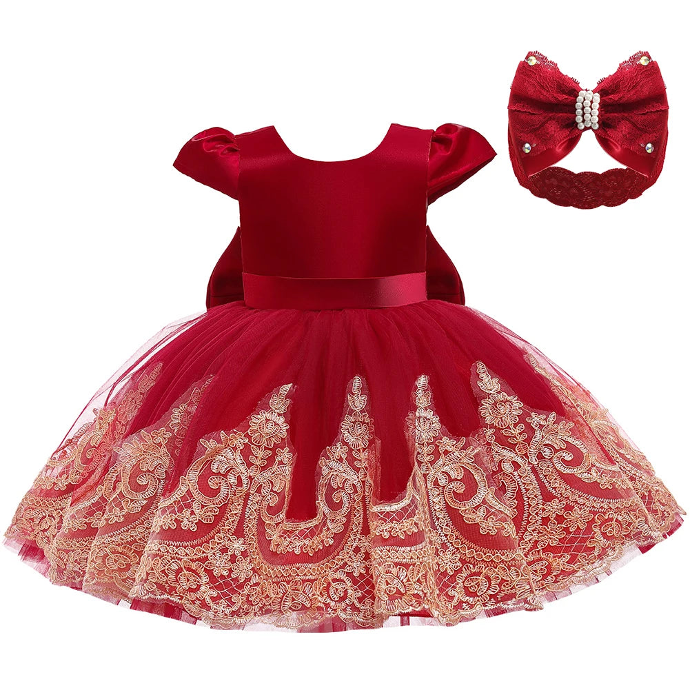 Girls Embroidery Bow Design Princess Dresses