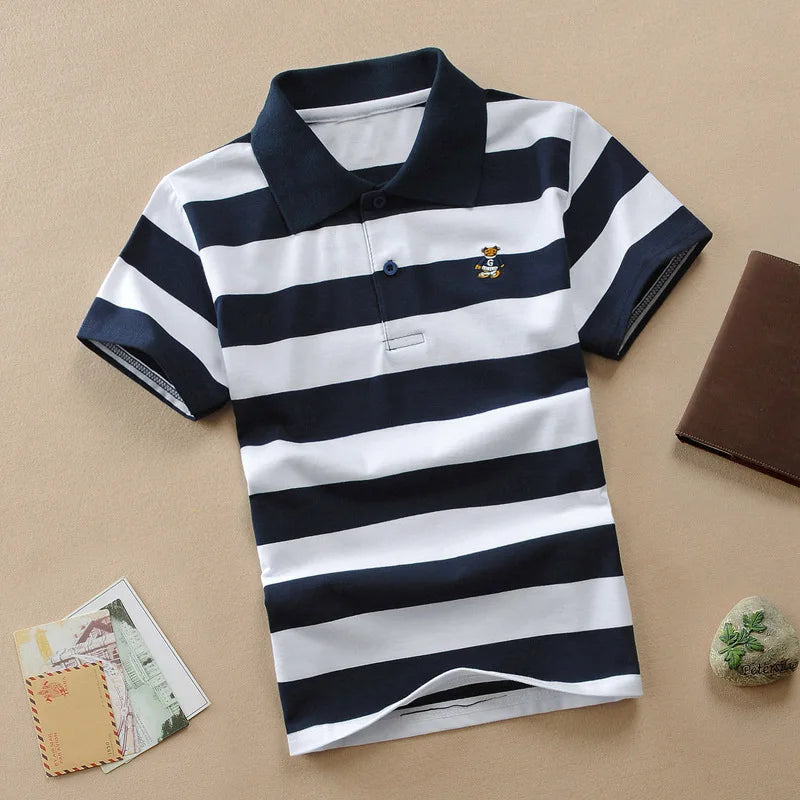 Color Striped Design Short Sleeve Kids Summer Shirts childrensterritory