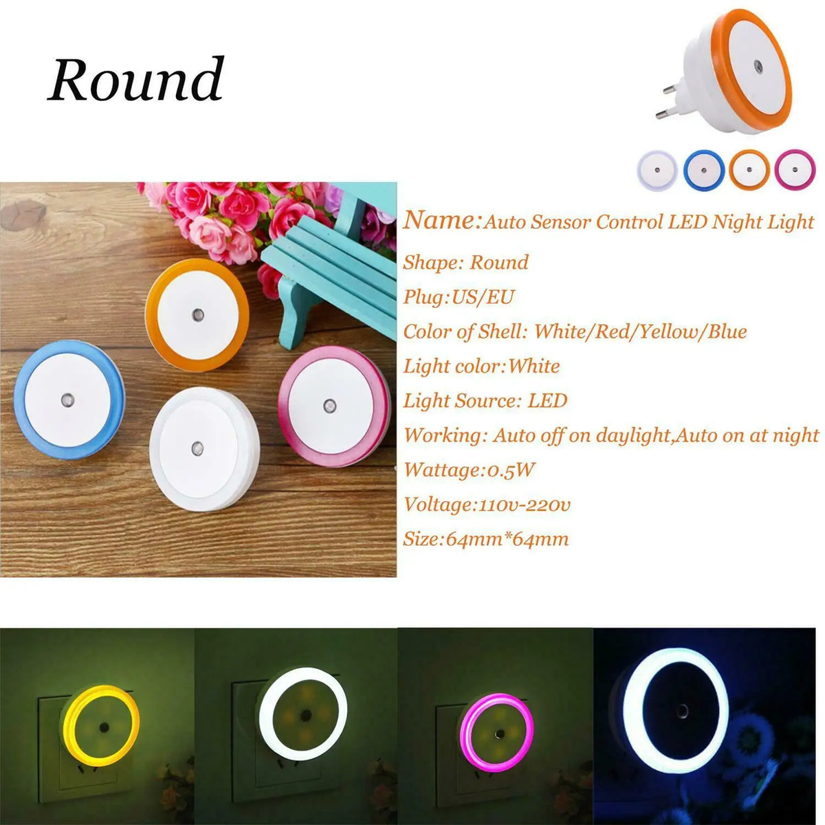 Mini Dusk to Dawn Sensor Wall Nights Lamp for Bedroom