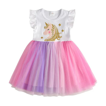 Kids Girls Unicorn Embroidery Birthday Tutu Dresses childrensterritory
