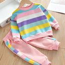 Little Girls Rainbow Striped Design Causal Sport Clothing Sets childrensterritory