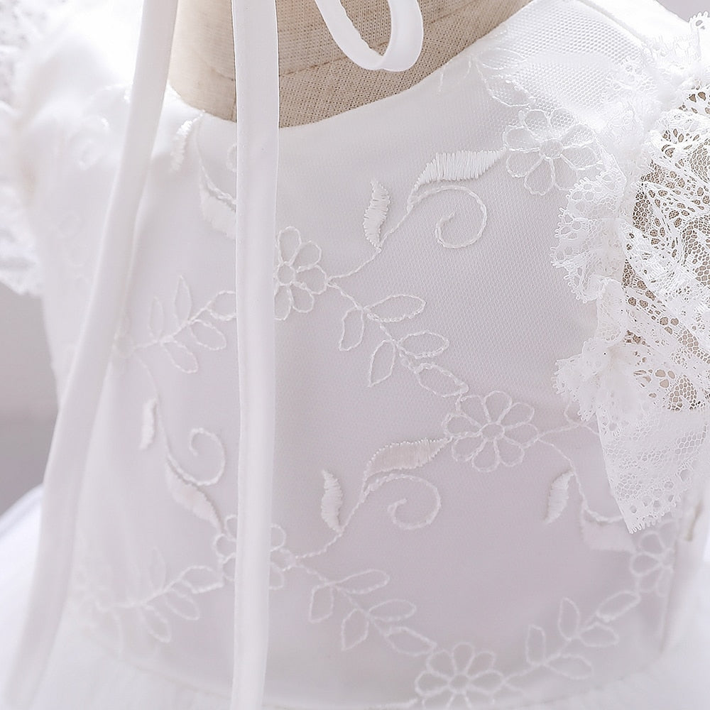 Infant Girl Floral Lace Christening Gown With Hat childrensterritory