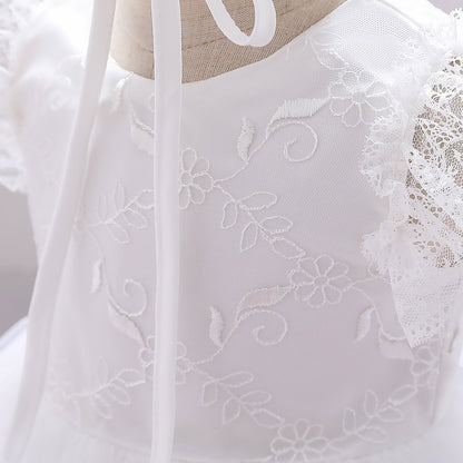 Infant Girl Floral Lace Christening Gown With Hat childrensterritory