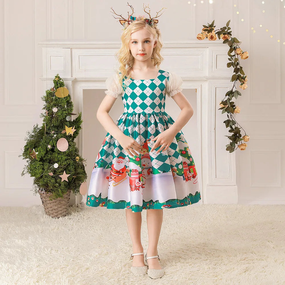 Girls Printed Santa Claus Christmas Party Dress