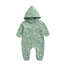 Dinosaur Print Baby Boys Long Sleeve Hooded Rompers