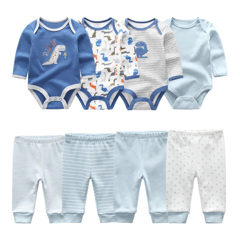 Newborn Baby Cartoon Print 6/8Pieces Soft Bodysuits+Pants Sets childrensterritory