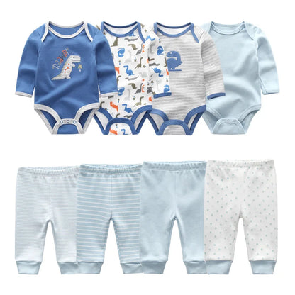 Newborn Baby Cartoon Print 6/8Pieces Soft Bodysuits+Pants Sets childrensterritory