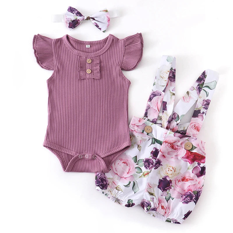 Baby Girl 3Pcs Floral Outfit Set for Summer childrensterritory
