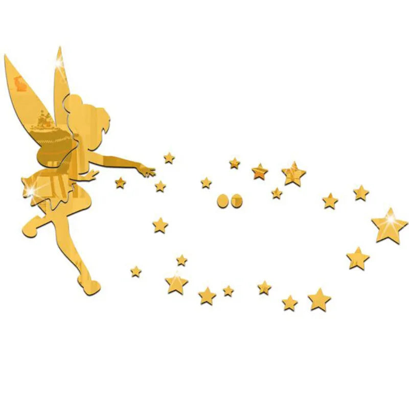 Fairy Blowing Stars Acrylic Mirror Wall Sticker for Home