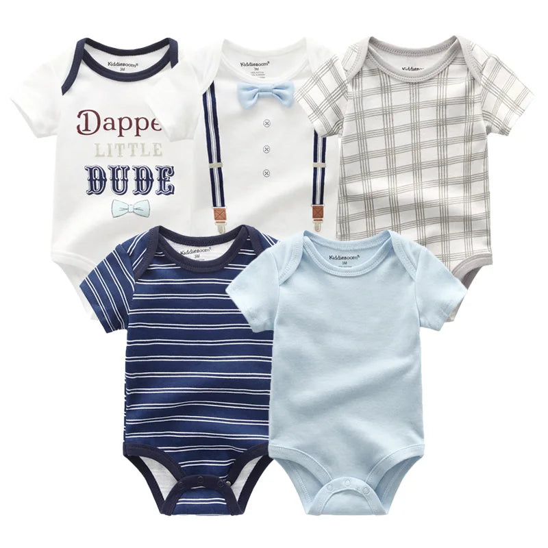 Cartoon Print Baby Girls Short Sleeve Cotton Romper Set