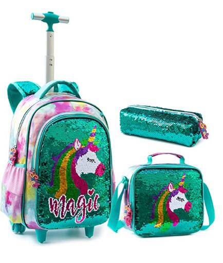 3D Unicorn Design Kids Girls School Trolley Backpack Set childrensterritory