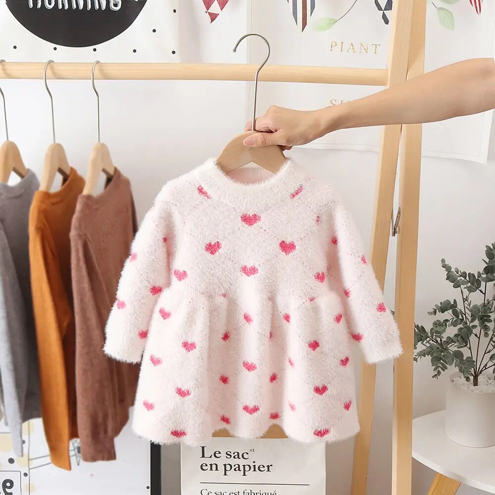 Little Girls Imitation Mink Fleece Sweater Princess Dress childrensterritory