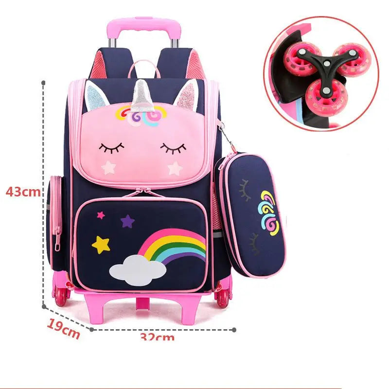 Kids Girls Unicorn Style School Trolley Backpack