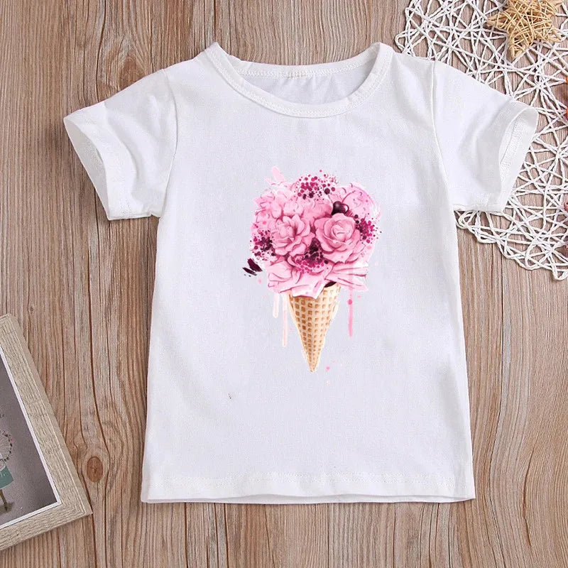 Stylish Cartoon Print Kids Girls Casual T-shirts childrensterritory