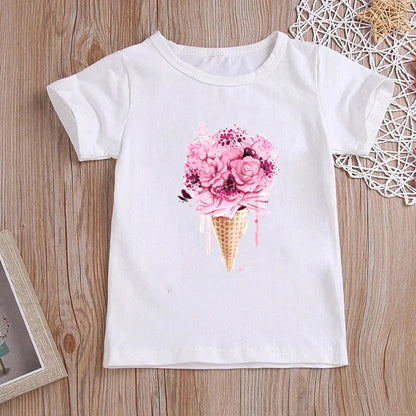 Stylish Cartoon Print Kids Girls Casual T-shirts childrensterritory