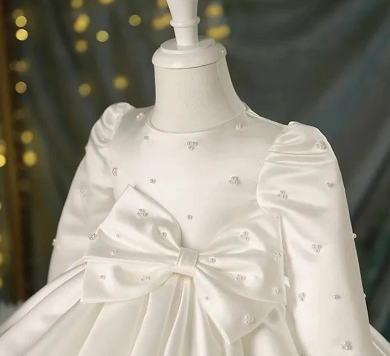 Pearl-Decorated Tutu White Flower Girls Dress For Party childrensterritory