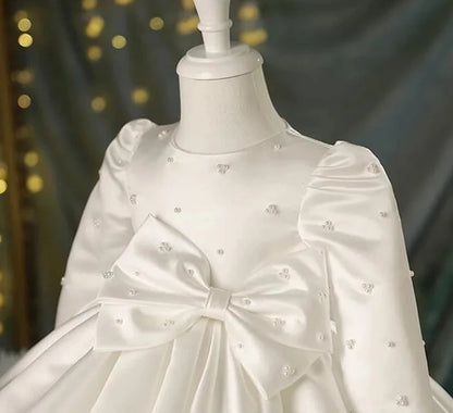 Pearl-Decorated Tutu White Flower Girls Dress For Party childrensterritory