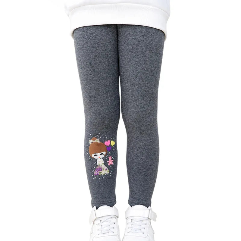 Cartoon Girl Pattern Winter Thick Warm Fleeced Pants For Girls childrensterritory