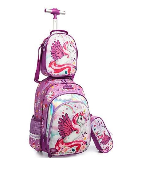 3D-printed Sequins Kids Wheeled Backpack 3 Piece Set childrensterritory