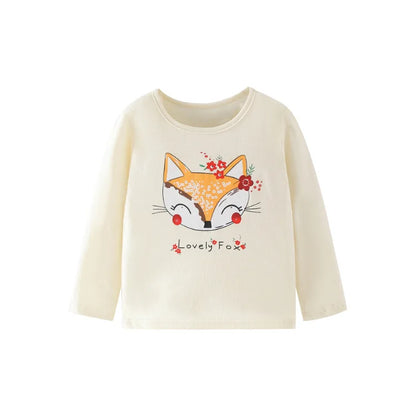 Kids Girls Lovely Flower and Fox Print Soft T-shirt childrensterritory
