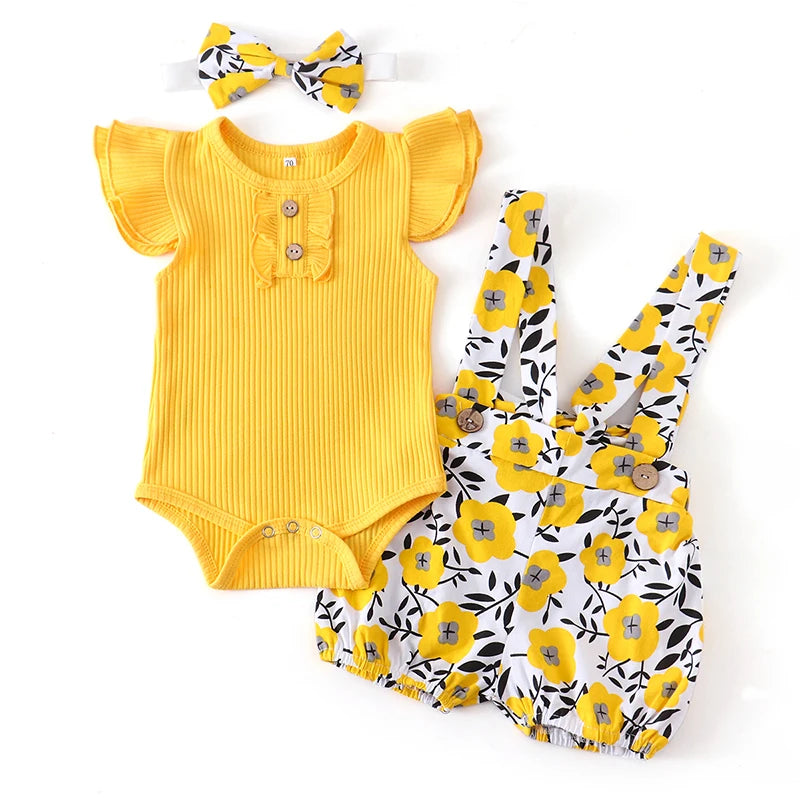 Baby Girl 3Pcs Floral Outfit Set for Summer