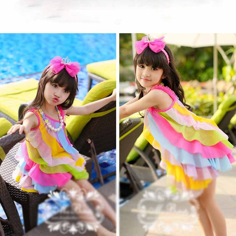 Korean-Style Kids Girls Sling Rainbow Beach Dress childrensterritory