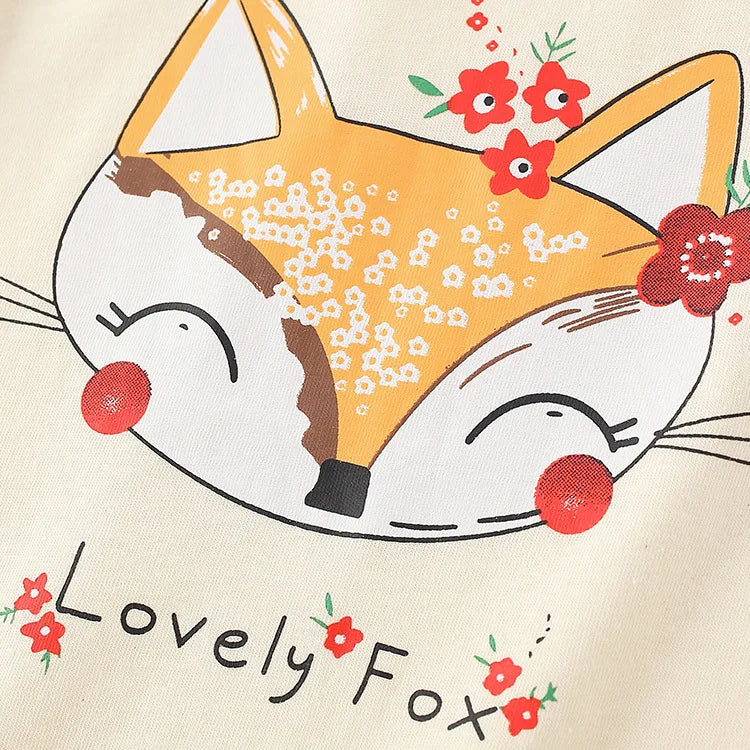 Kids Girls Lovely Flower and Fox Print Soft T-shirt childrensterritory