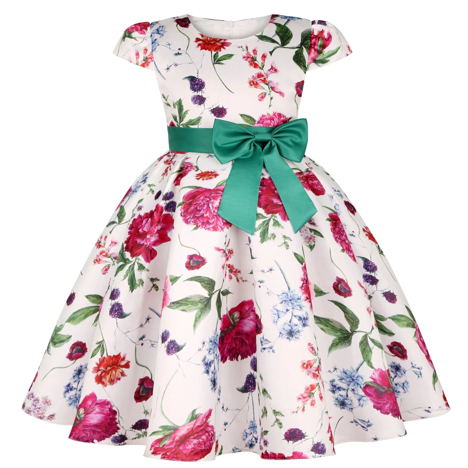 Flower Print Kids Girls Elegant Birthday Party Dresses childrensterritory