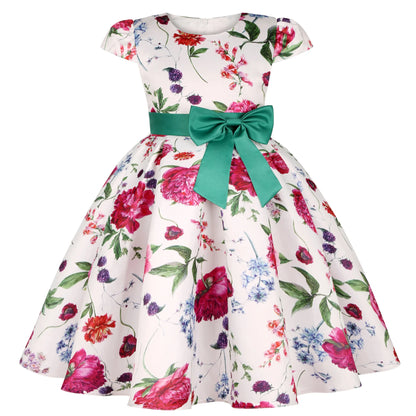 Flower Print Kids Girls Elegant Birthday Party Dresses childrensterritory