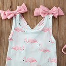 Little Girls Flamingo Print Backless Onepiece Swimsuit And Hat Set