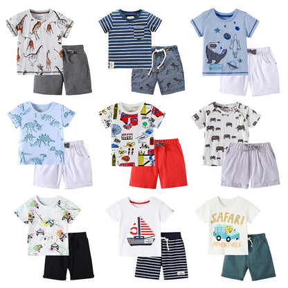 Kids Boys Short Sleeve Cartoon Print Clothing Sets childrensterritory