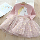 Kids Girls Unicorn Design Sequin Mesh Princess Dresses childrensterritory