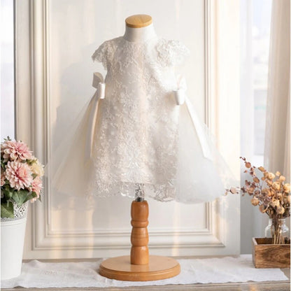 Kids Girl Lace Embroidery and Bow Design Formal Dress childrensterritory