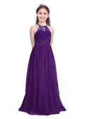 Kids Girls Halter Lace Design Chiffon Long Prom Ball Gowns childrensterritory