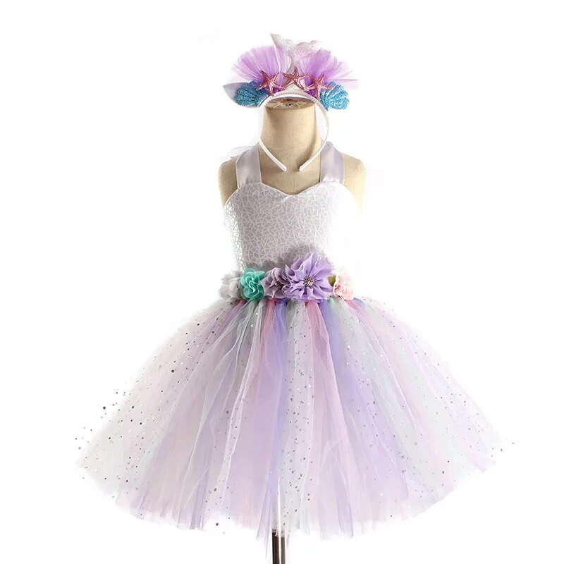 Kids Girls Mermaid Style Fancy Tutu Party Dress with Headband childrensterritory
