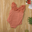 Kids Girl Solid and Printed Ruffle Sleeveless Swimwear childrensterritory