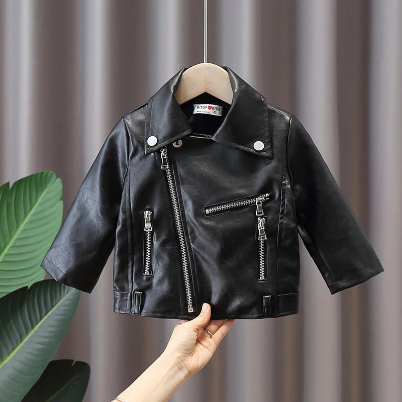 Zipper Design PU Leather Jacket for Baby/Kids