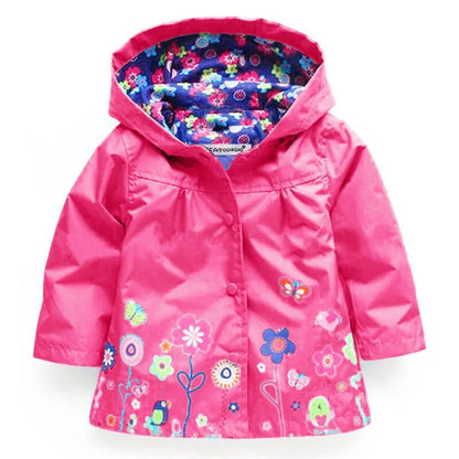 Long Sleeve Flower Print Waterproof Kids Hoodie Windcoat childrensterritory
