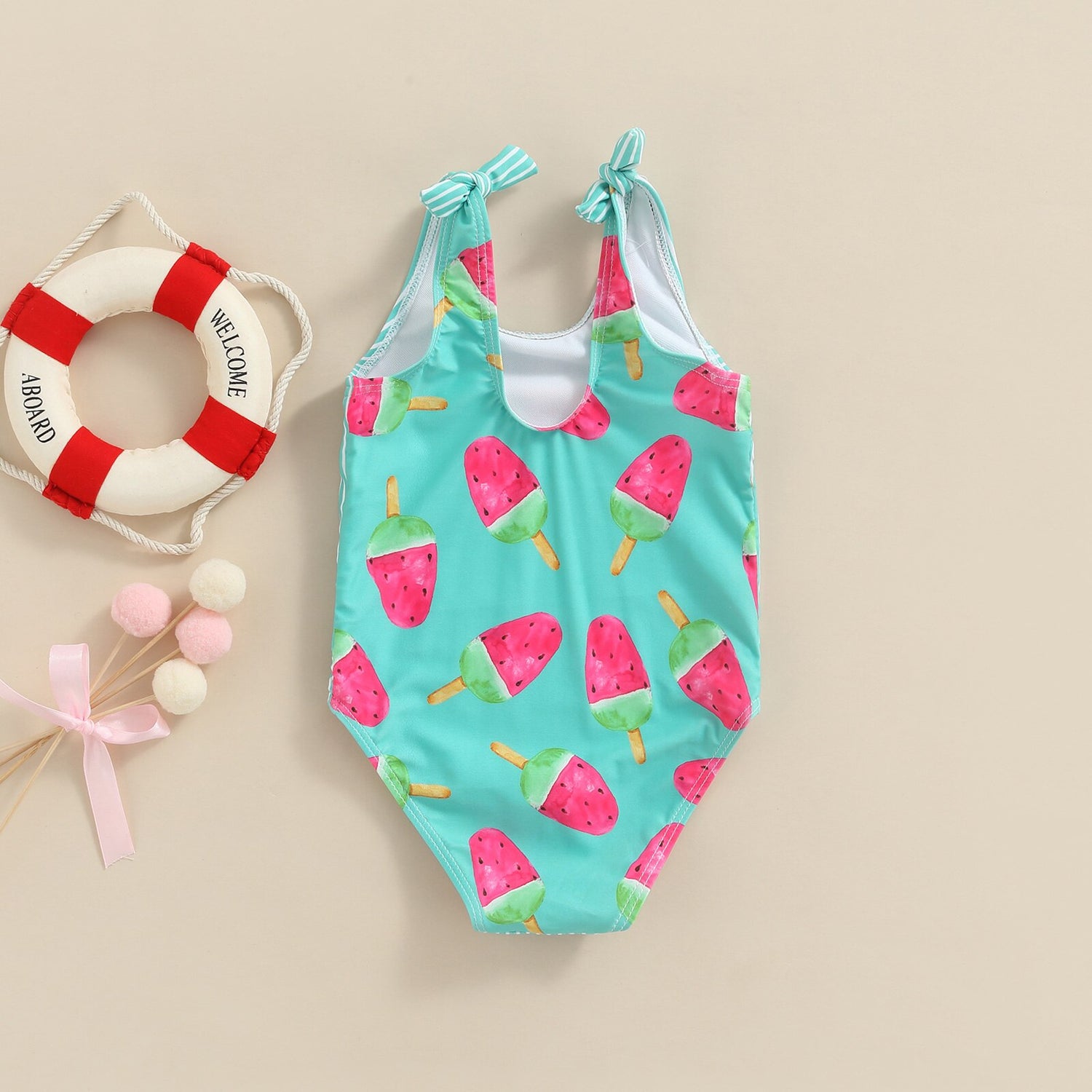 Kid Girl Ice Cream Printed Patchwork Beach Bodysuit childrensterritory