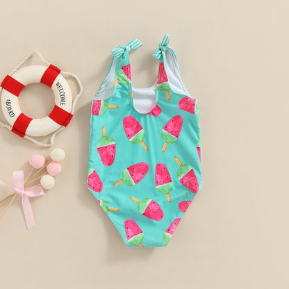 Kid Girl Ice Cream Printed Patchwork Beach Bodysuit childrensterritory