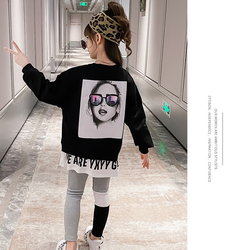 Kids Girls Letter Print Sweater + Leggings Two-Piece Clothing Set childrensterritory