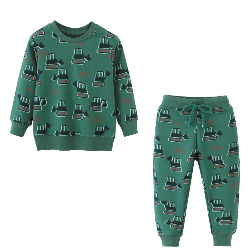 Kids Boys Cartoon Dinosaur Design Long Sleeve Tracksuit Sets childrensterritory