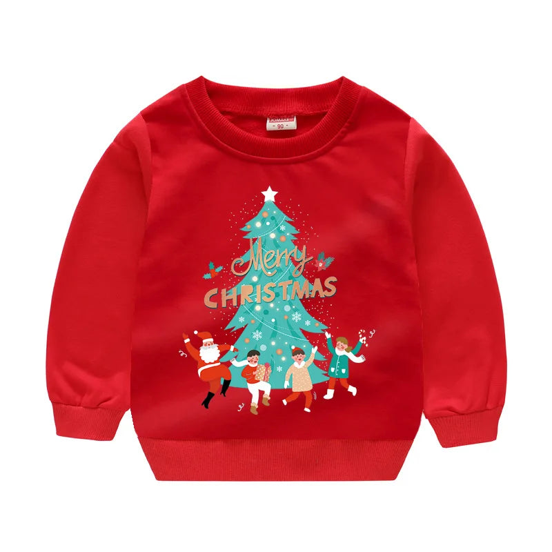 Christmas Letters and Santa Cartoon Prints Kids Sweatshirts childrensterritory