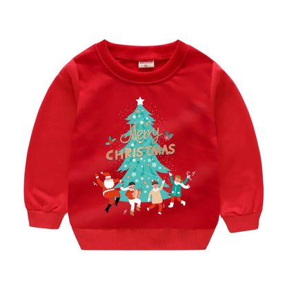 Christmas Letters and Santa Cartoon Prints Kids Sweatshirts childrensterritory